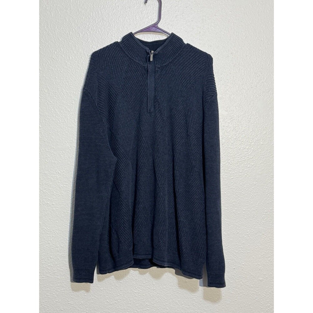 Tommy Bahama Men's 1/4 Zip Sweater Size 2XL Pima Cotton Ribbed Pattern Knit Blue